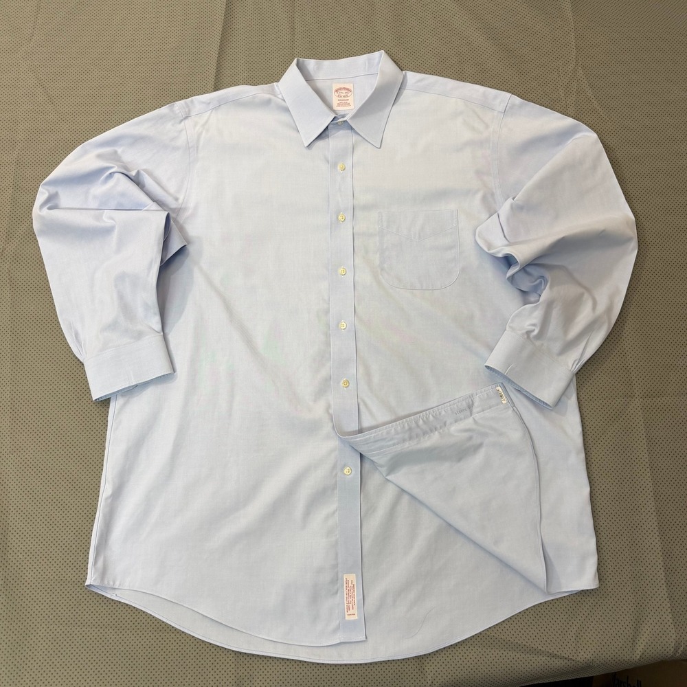Brooks Brothers Madison Fit Button Down Mens 17.5-34 Blue Supima Cotton Office